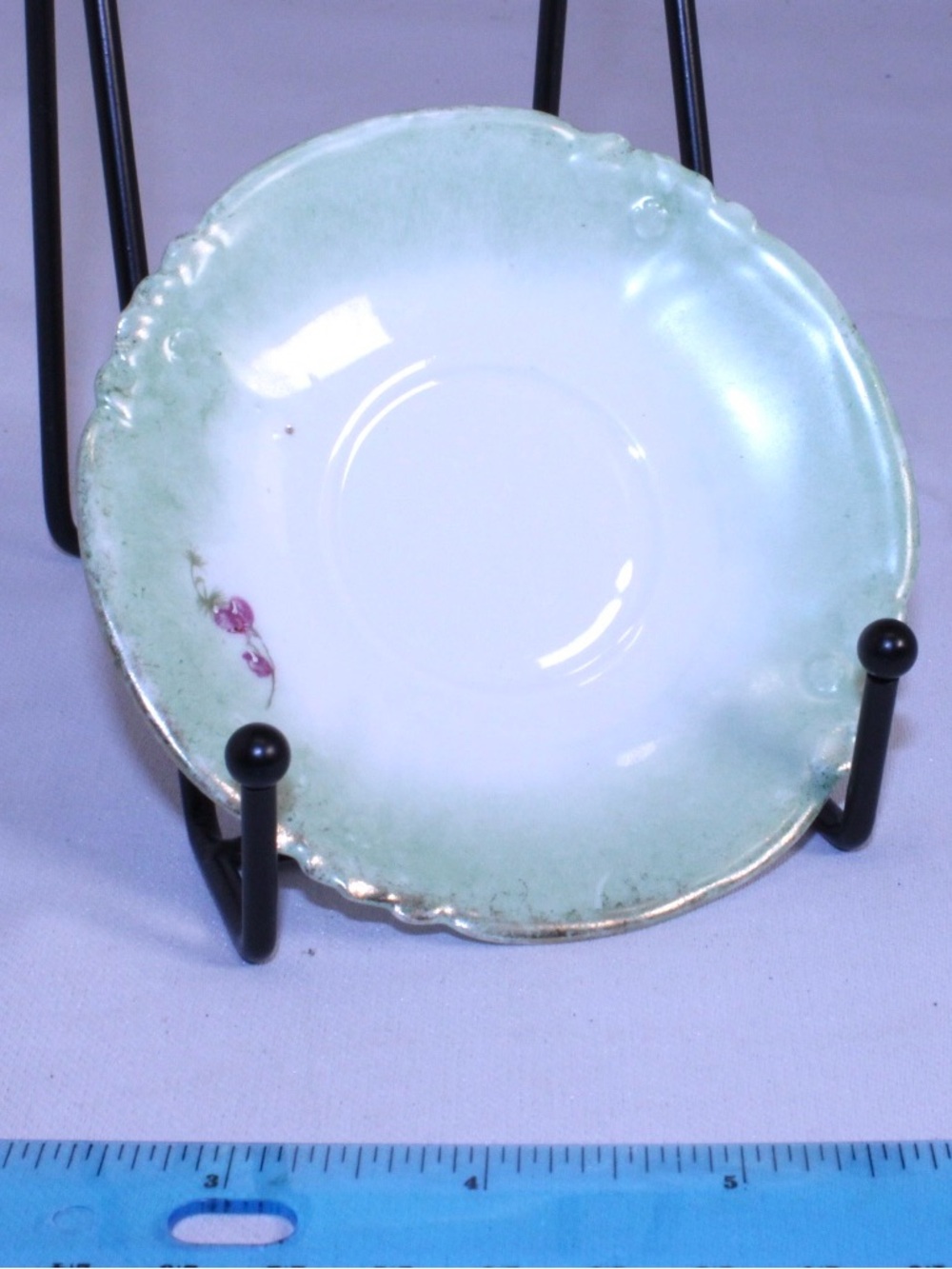 Vintage Green Ombre Porcelain Saucer with Pink Floral Detail